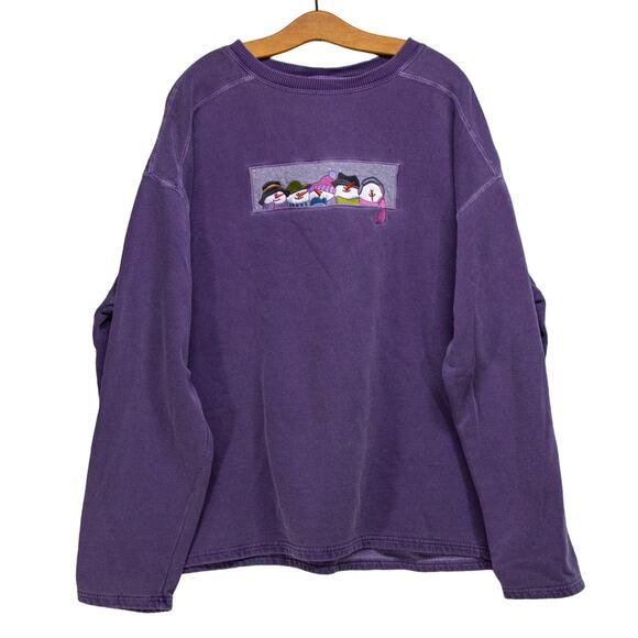 Women's XL AUTHENTIC PIGMENT Oversize Purple Christmas Snowman Sweatshirt - Picture 1 of 6
